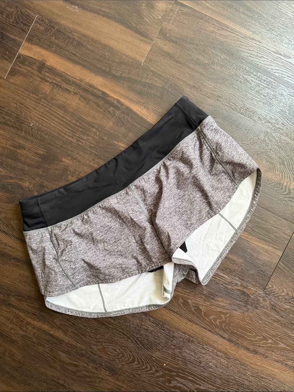Luluemon Women's Heather Gray Active Running Shorts with Black Waistband